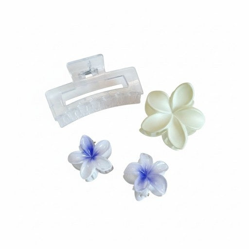 4 PCS Floral & Rectangle Hair Clip Set for Women & Girls | Soft Petal Design + Strong Grip | Juttu Clipu / Jada Klipu / Muti Kilippukal