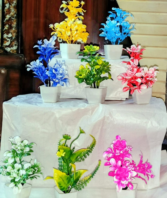 8 Piece Colorful Artificial Plastic Flower Set for Home & Office Decoration – Tabletop Multiuse Maintenance-Free Floral Bunch