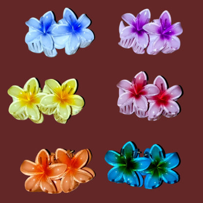 Set of 12 Hawaiian Plumeria Flower Mini Hair Claw Clips