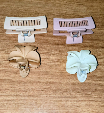 Set of 4 Matte Hair Claw Clips – Rectangle + Plumeria Design