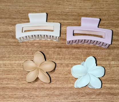 Set of 4 Matte Hair Claw Clips – Rectangle + Plumeria Design