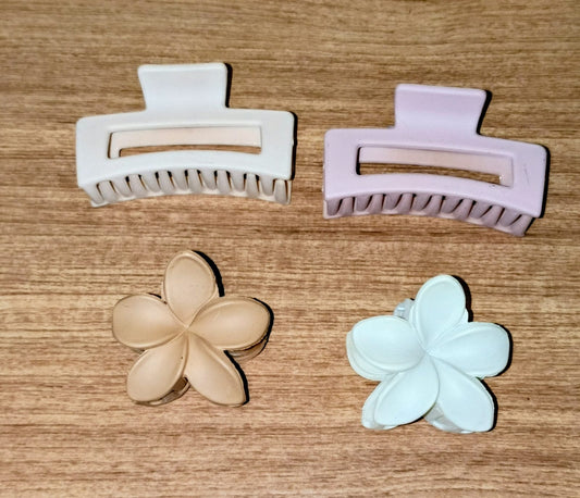 Set of 4 Matte Hair Claw Clips – Rectangle + Plumeria Design